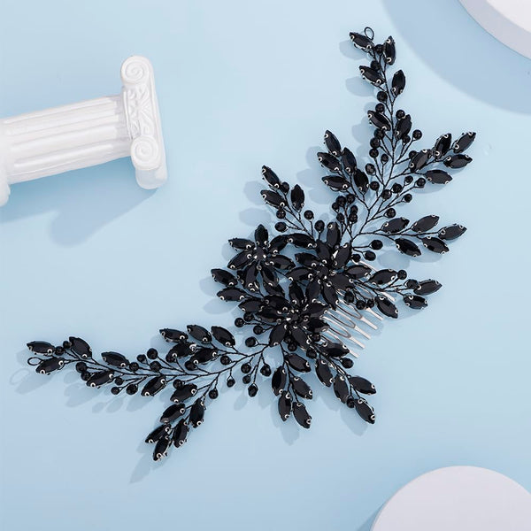 Kercisbeauty Statement Black Rhinestones Beads Big Hair Comb, Vintage Handmade Hair Accessories for Women