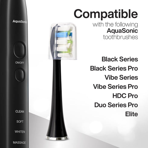 AquaSonic Proflex Replacement Brush Heads | 8 Pack Black for Whiter Teeth & Gum Care | Compatible with AquaSonic Handles