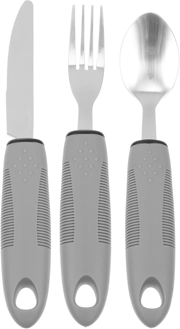 3Pcs Adaptive Utensils Set for Elderly: Weighted & Handicapped, Easy Grip Stainless Steel