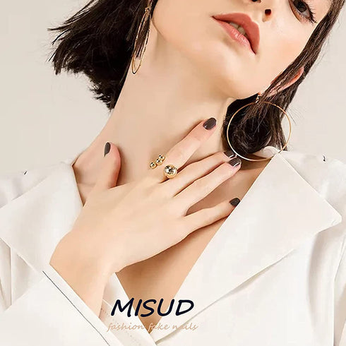 MISUD Medium Press on Nails Coffin, Cute Glossy Glue on Nails, Blue French Tip Artificial Nails, 24pcs