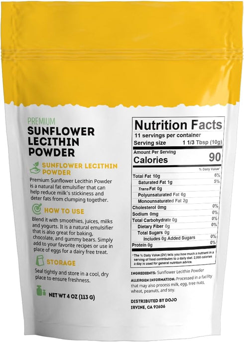 Kate Naturals Sunflower Lecithin Powder for Baking, Gummies, Cooking (4oz) - 100% Natural