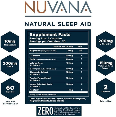 Shut Eye Natural Sleep Aid Supplement for Adults | 5mg Melatonin | Helps Relax and Promote Natural Deep Sleep with Valerian Root, Chamomile & Magnesium | Vegan & Non-GMO | 60 Capsules