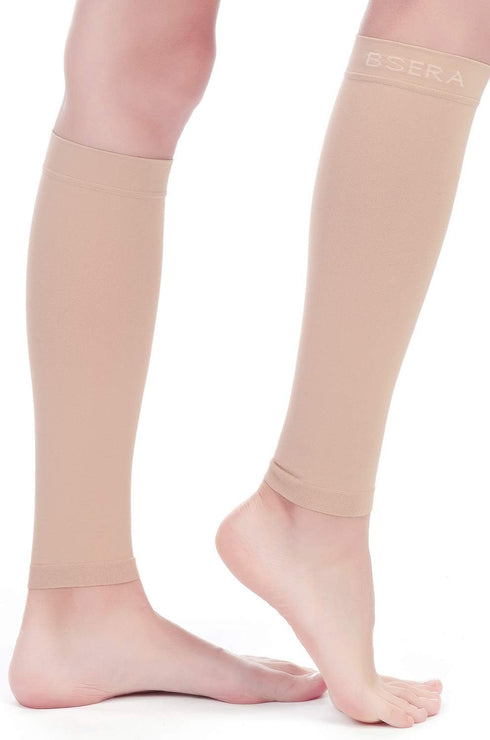 BSERA Calf Compression Sleeve Women, 2 Pairs 15-20mmHg Support Footless Compression Socks for Shin Splints