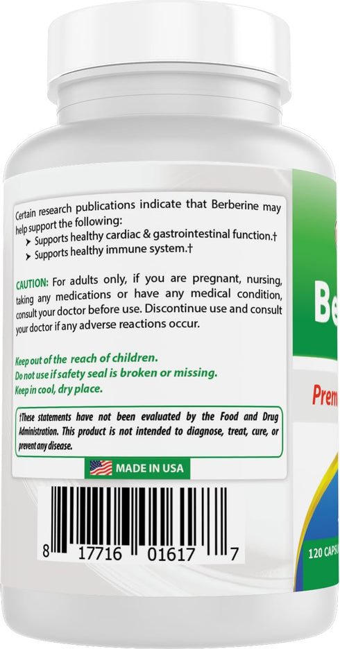 Best Naturals Berberine 500mg 120 Capsules for Immune Function, Cardiovascular & Gastrointestinal Support