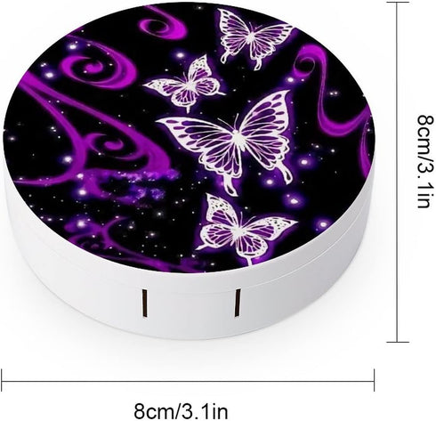 Purple Butterfly Pattern Contact Lens Case Box with Tweezers, Remover Tool, Solution Bottle, and Mirror for Eye Care