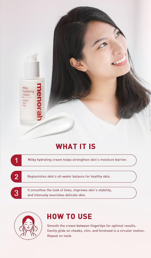 menorah skincare Milky Hydrating Cream, Ultra Lightweight Facial Lotion with Lemna and Oat for Daily Beauty Routine