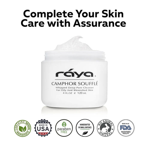 Raya Camphor Soufflé Facial Cleanser (101) - pH-Balanced Blemish Wash for Oily Skin, Blackheads & Whiteheads - 4oz