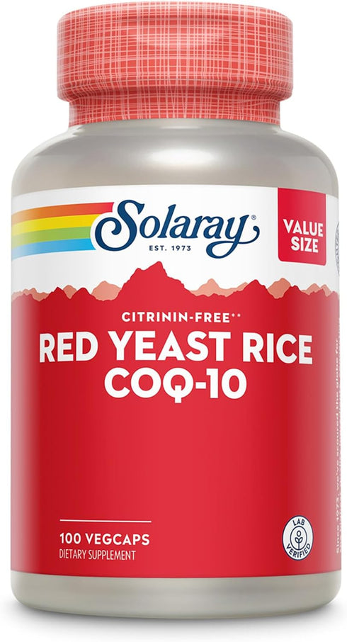 SOLARAY Red Yeast Rice Plus CoQ-10 & No-Flush Niacin Vitamin B-3, Healthy Heart Support, 60 VegCaps