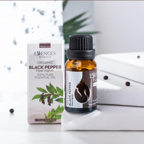 Essences Bulgaria Organic Black Pepper Essential Oil 0.51 Fl Oz | 15ml 100% Pure Natural for Aromatherapy, Massage