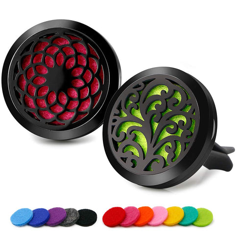 2PCS 30mm Car Aromatherapy Essential Oil Diffuser Black Locket with Vent Clip and 12 Felt Pads