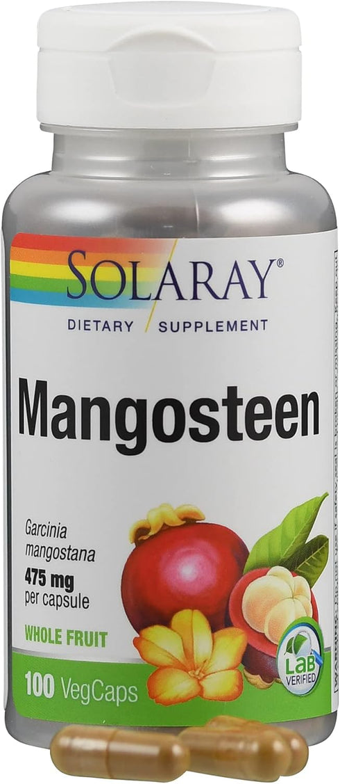 SOLARAY Mangosteen Fruit 475mg | Whole Herb | Antioxidant & Immune Support Supplement | 100ct w/Phytonutrients,