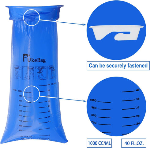 Emesis Bags, Disposable Vomit Bags for Travel Motion Sickness, 12 Pack Blue Nausea Bags