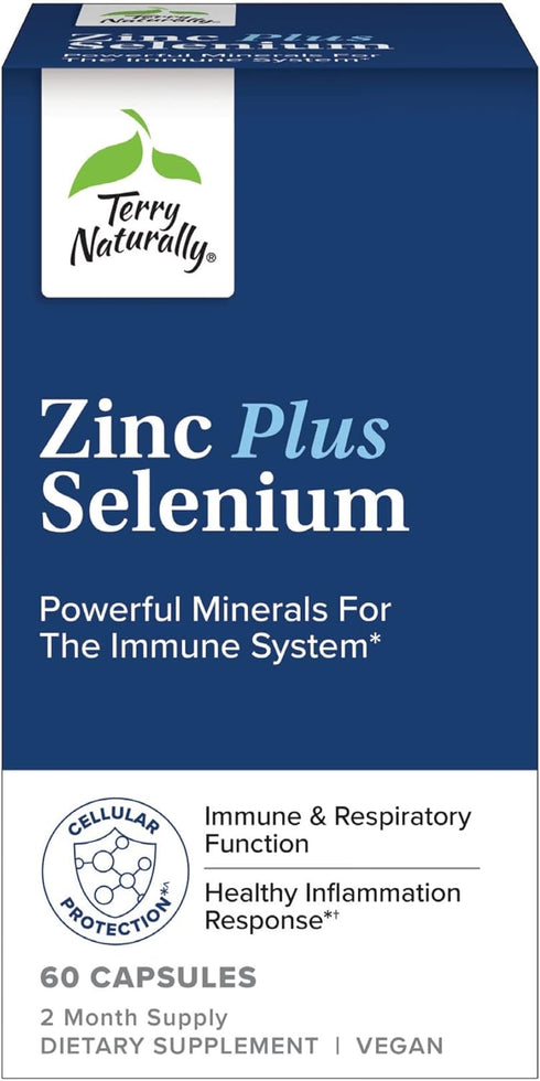 Terry Naturally Zinc Plus Selenium, 60 Capsules for Immune Support, Respiratory Function, Cellular Protection