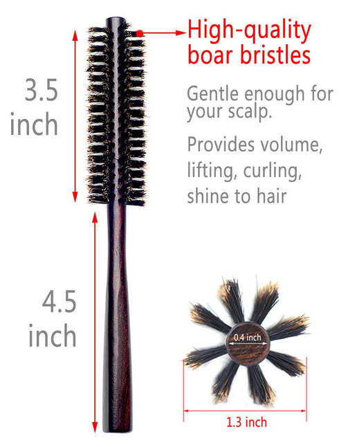 PERFEHAIR Small Round Hair Brush - Mini Round Boar Bristle Beard Brush for Thin or Short Hair