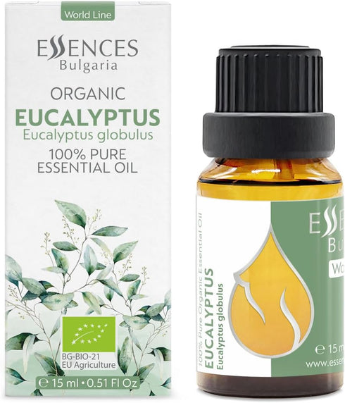 Essences Bulgaria Organic Eucalyptus Essential Oil 0.51 Fl Oz 15ml, 100% Pure Natural for Aromatherapy and Humidifier