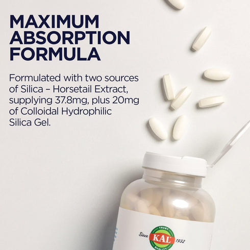 KAL Silica Plus, Healthy Hair, Skin & Nails Support, 90 Quick Dissolve Tabs, Vegan, Gluten Free