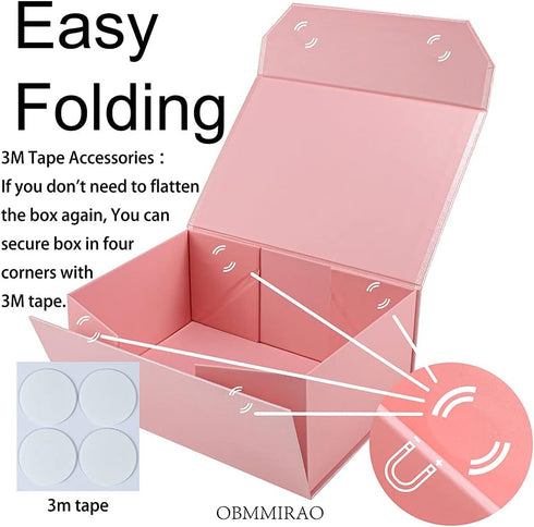 Upgrade 1PCS Pink Gift Box 9.5x7x4 Inches, Sturdy Foldable Magnetic Closure Storage Box for Gift Packaging