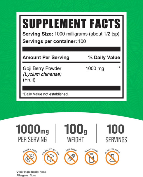 BulkSupplements.com Goji Berry Powder, Herbal Supplement for Immune Support, 1000mg per Serving, Gluten Free