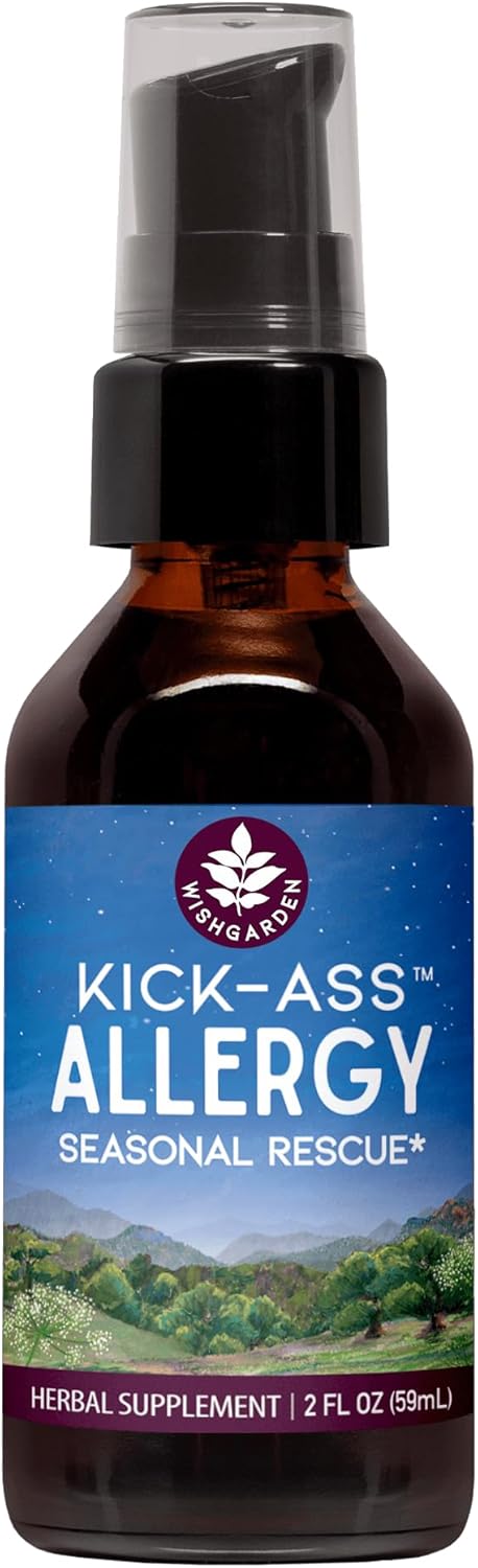WishGarden Herbs Kick-Ass Allergy - Plant-Based Non-Drowsy Herbal Supplement with Nettle Leaf, Echinacea, 2oz