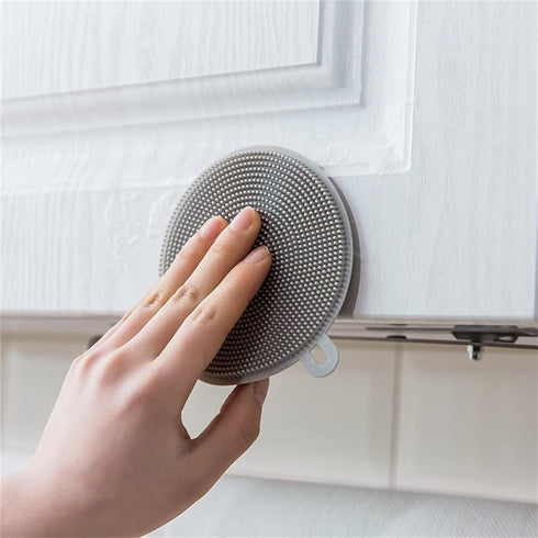 4PCS Silicone Dish Scrubber, Multipurpose Round Reusable Dish Brush for Kitchen Dishes, Gray