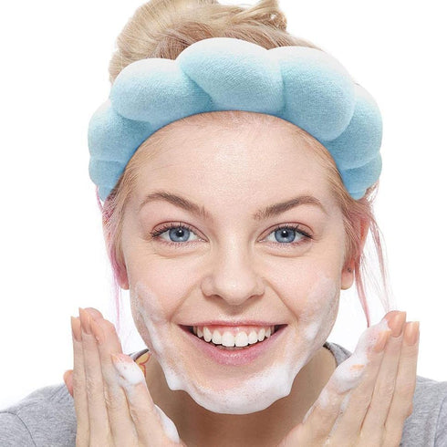 Spa Headband for Women, Cute Terry Towel Head Band for Skincare, Makeup Removal, Sponge Spa Headband, Blue
