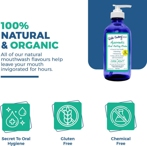 Natural Oil Pulling for Teeth and Gums | Organic Mint Flavored Mouthwash for Bad Breath | 16oz Cobalt Glass Bottle