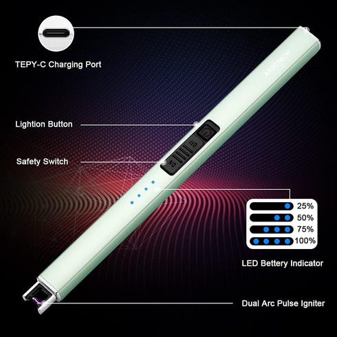 ARECTECH Electric Candle Lighter with Type-C Cable, Rechargeable Plasma Arc Lighter for Camping