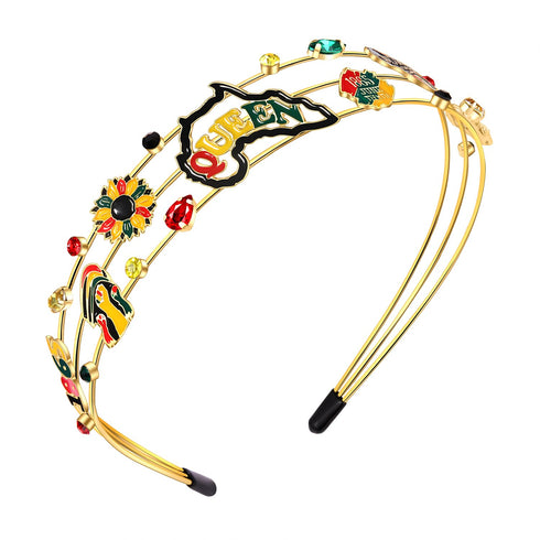 Juneteenth Headband with Africa Black Queen Charms, Hair Hoop, Party Accessory Gifts