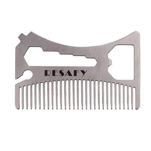 Resafy Pocket Comb for Men, Thickening Stainless Steel Razor Comb, Beard Wallet Comb with Bottle Opener & Screwdriver