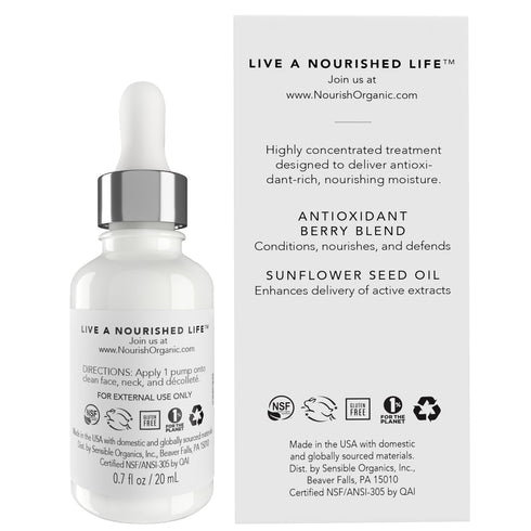 Nourish Organic Face Serum - Bilberry & Arctic Berries – Age Defense Formula with Vitamin C and A, 0.7 Oz + Washable