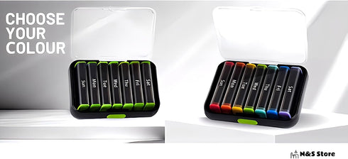N&S Store 7-Day Pill Organizer, Weekly Medication Storage, Compact, Durable, Portable, Water-Proof, Eco-Friendly, Easy