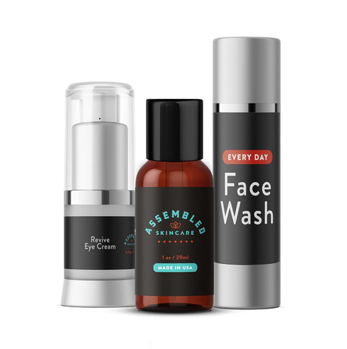 ASSEMBLED Skincare Ultimate Starter Pack - Premium 3-Piece Set for Men, Face Wash, Aftershave/Toner, Eye Cream