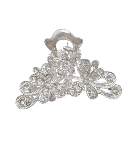 Vintage Silver Chic Alloy Hair Claw Jaw Clips with White Rhinestone - Fashion Retro Hair Accessories for Women
