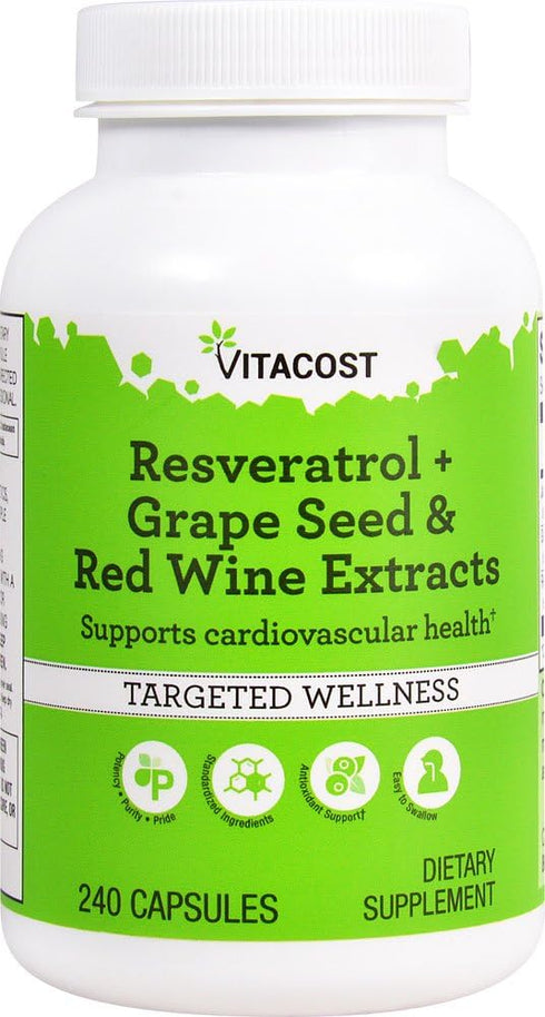 Vitacost Resveratrol + Grape Seed & Red Wine Extracts, 240 Capsules