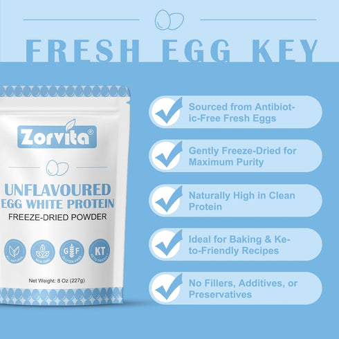 Zorvita 8 Oz(227g) Freeze-dried Egg White Powder Unflavored Dried Egg White Powder, No Additives or Fillers