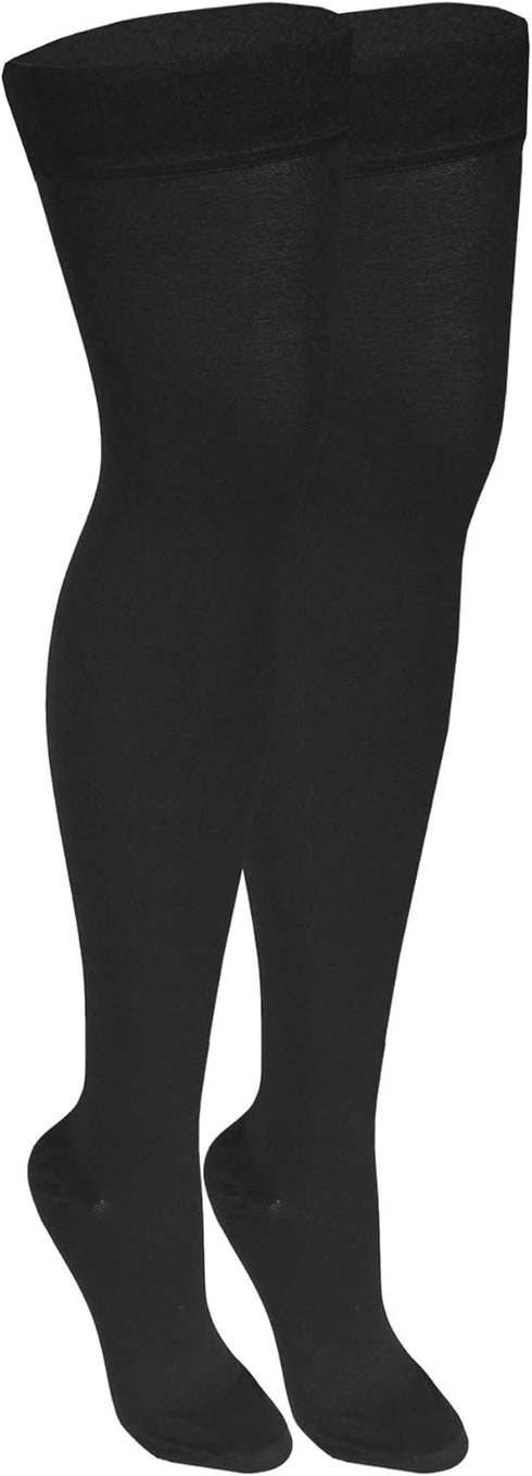 NuVein Medical Compression Stockings, 20-30 mmHg Support, Thigh Length Hose, Closed Toe, Black, Medium