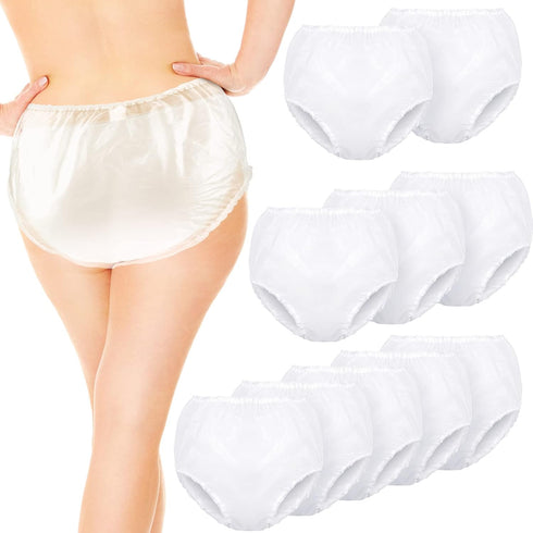 Weewooday 10 Pcs Adult Plastic Pants, Medium, White, Waterproof Incontinence Underpants, EVA Pull