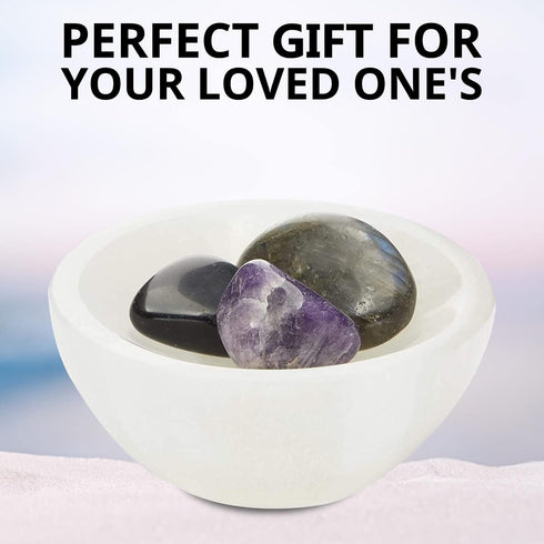 Himalayan Glow WBM Selenite Crystal Bowl - 4 Inch for Smudging, Healing, Recharging Crystals, Charging Station for