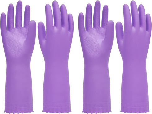 PACIFIC PPE 2 Pairs Reusable Dishwashing Cleaning Gloves, Latex Free with Cotton Lining, Purple, Small