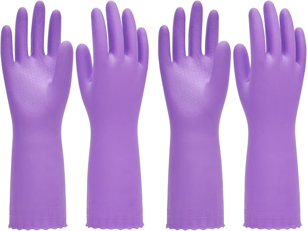 PACIFIC PPE 2 Pairs Reusable Dishwashing Cleaning Gloves, Latex Free with Cotton Lining, Purple, Small