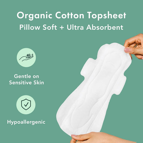 Rael Pads for Women, Organic Cotton Cover - Heavy Absorbency, Feminine Care, Ultra Thin, Sanitary Napkins with Wings