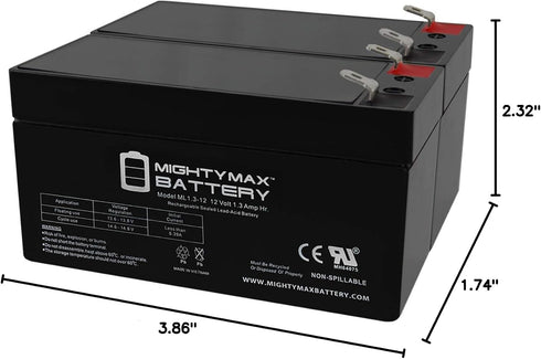 Mighty Max Battery ML1.3-12 12 1.3 PACK 2 - VOLT AH SLA BATTERY