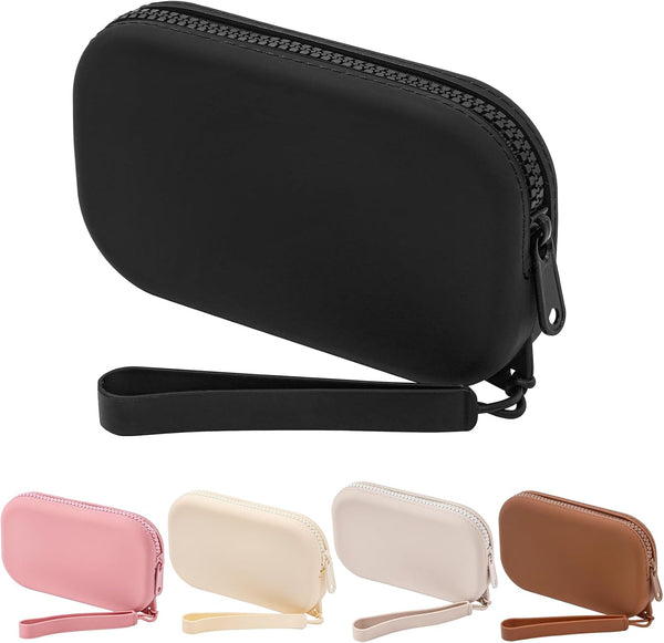 Portable Silicone Makeup Bag for Women, Small Travel Waterproof Cosmetic Bag with Zipper Closure (Black)
