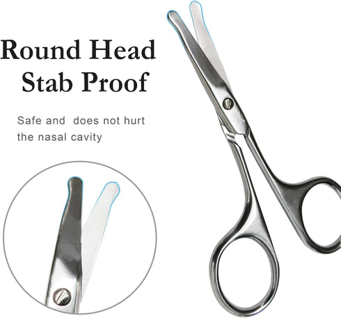 Safety Nose Hair Cuticle Scissors, Beauty Grooming Scissors for Nose Hair Trimming, Rounded Blade with Ergonomic Handle