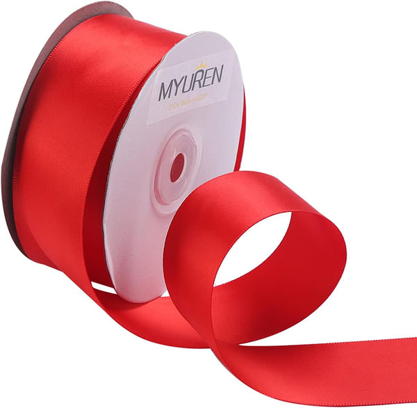 1-1/2" Wide Double Faced Red Polyester Satin Ribbon for Crafts, Gift Wrapping, Bow Making, Party Decoration (25 Yards)
