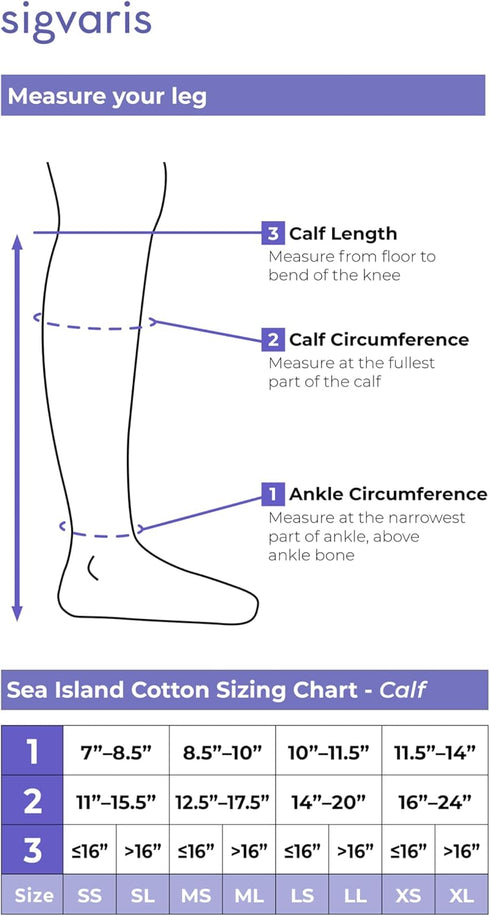 Sigvaris Men's Sea Island Cotton 191 Calf High Compression Socks, 15-20mmHg, Black, Size B (Medium)