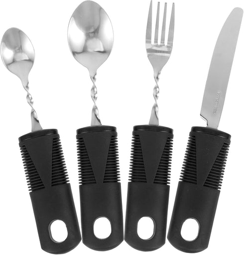 Weighted Utensils for Hand Tremors - Angled Adaptive 4Pcs Self Eating Curved Cutlery Set