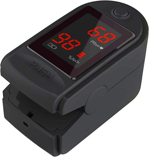 Concord Basics Black Fingertip Pulse Oximeter Blood Oxygen Saturation Monitor with Carrying Case, Batteries, Silicone Cover and Lanyard