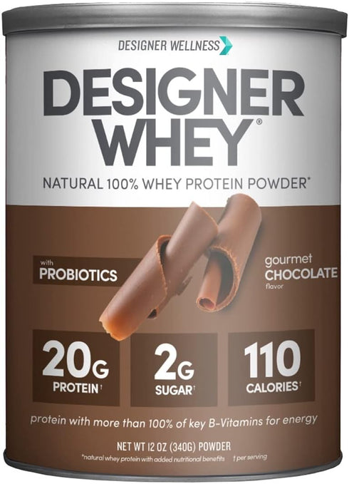 Designer Wellness Designer Whey Natural 100% Whey Protein Powder with Probiotics, Fiber, Key B-Vitamins, Gluten-free,