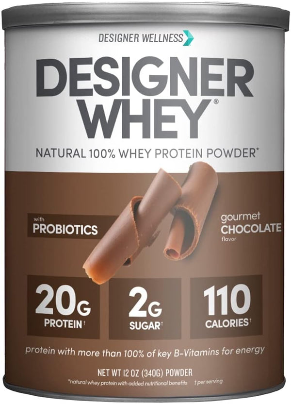 Designer Wellness Designer Whey Natural 100% Whey Protein Powder with Probiotics, Fiber, Key B-Vitamins, Gluten-free,